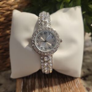 Silver Crystal Cuff Watch